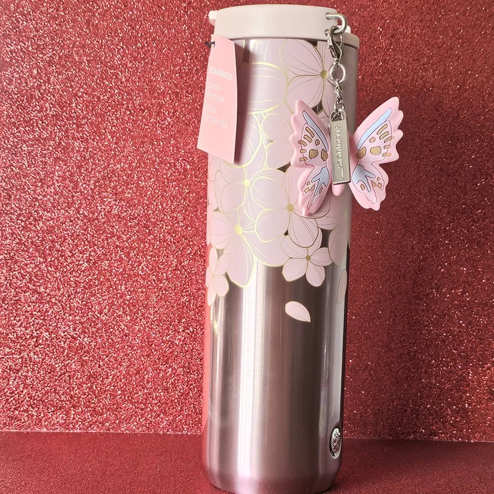Starbucks stainless Japanese cherry blossom butterfly Sakura Flower tumbler New - Picture 5 of 5
